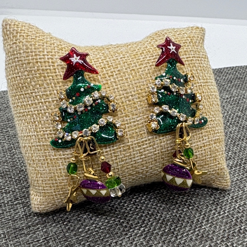 Lunch At The Ritz Christmas Tree Earrings With Ornament Charms
